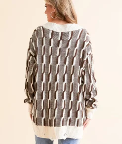 Tops | Gilded Intent Oversized Cable Tunic Sweater Brown and Cream