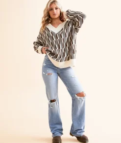 Tops | Gilded Intent Oversized Cable Tunic Sweater Brown and Cream