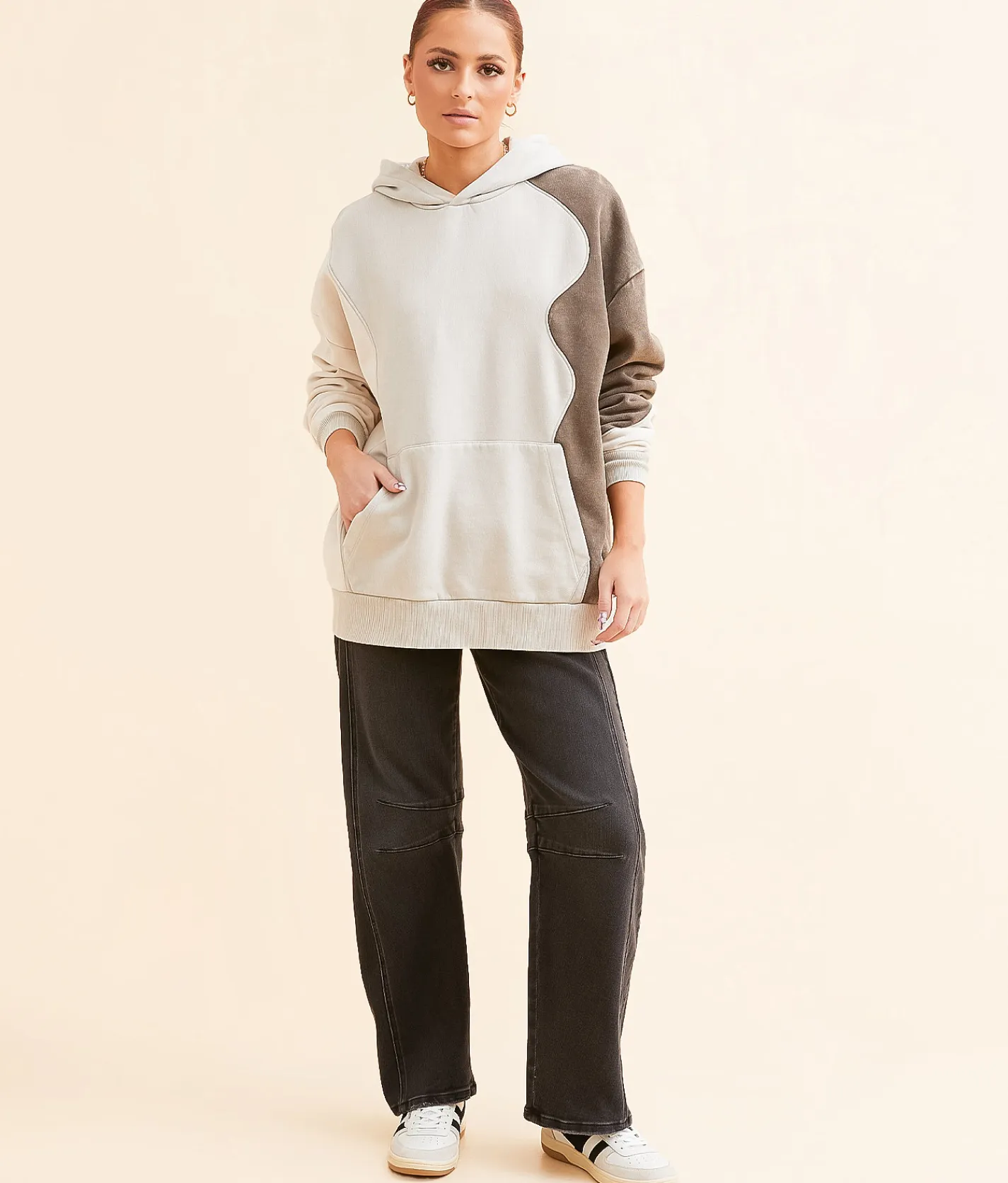 Gilded Intent Oversized Color Block Hooded Sweatshirt Multi