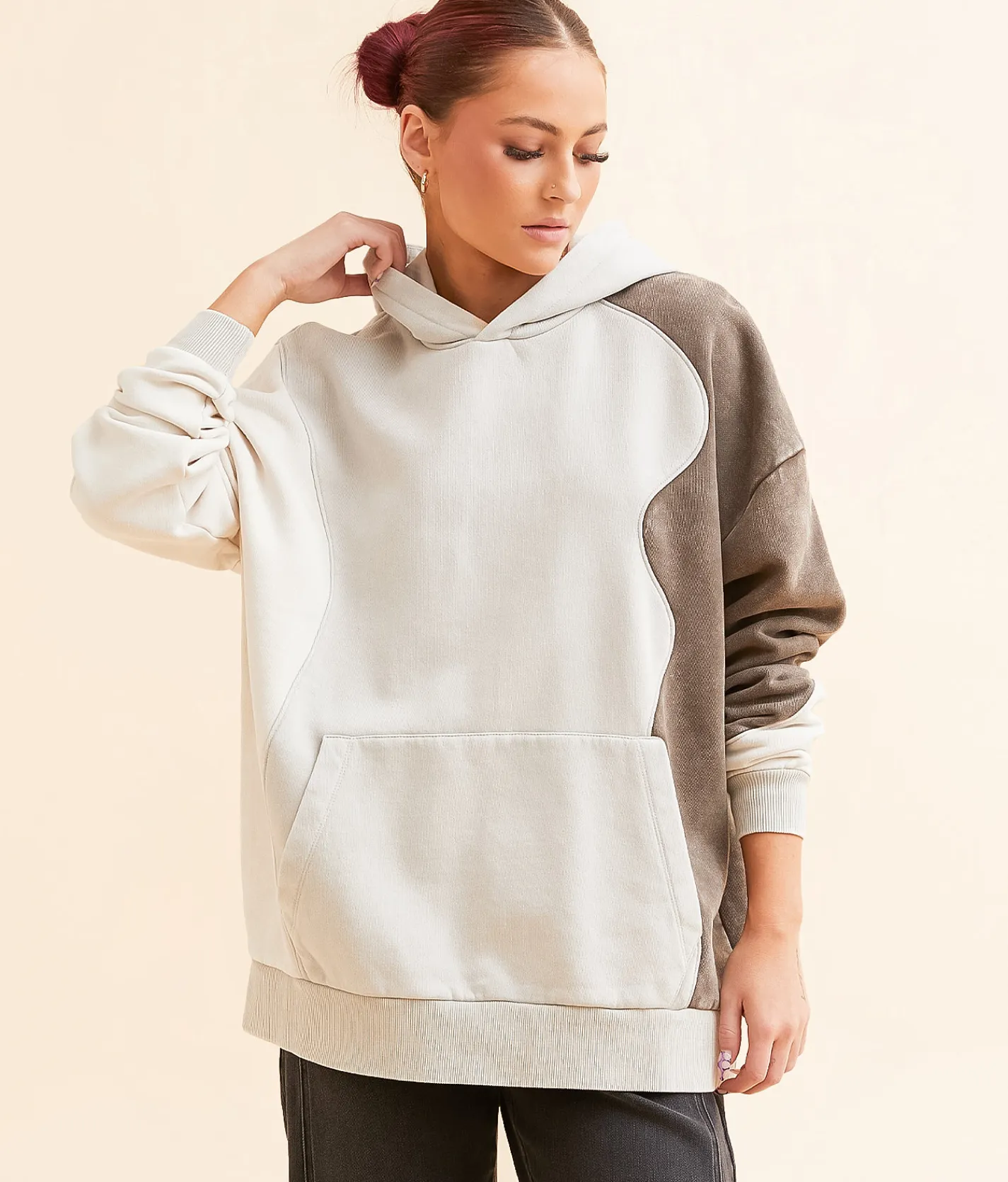 Gilded Intent Oversized Color Block Hooded Sweatshirt Multi