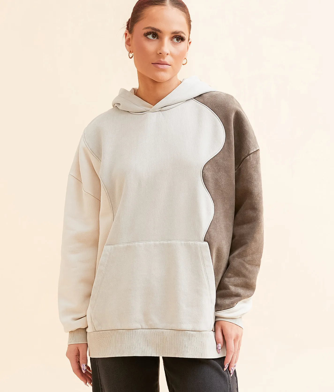 Gilded Intent Oversized Color Block Hooded Sweatshirt Multi