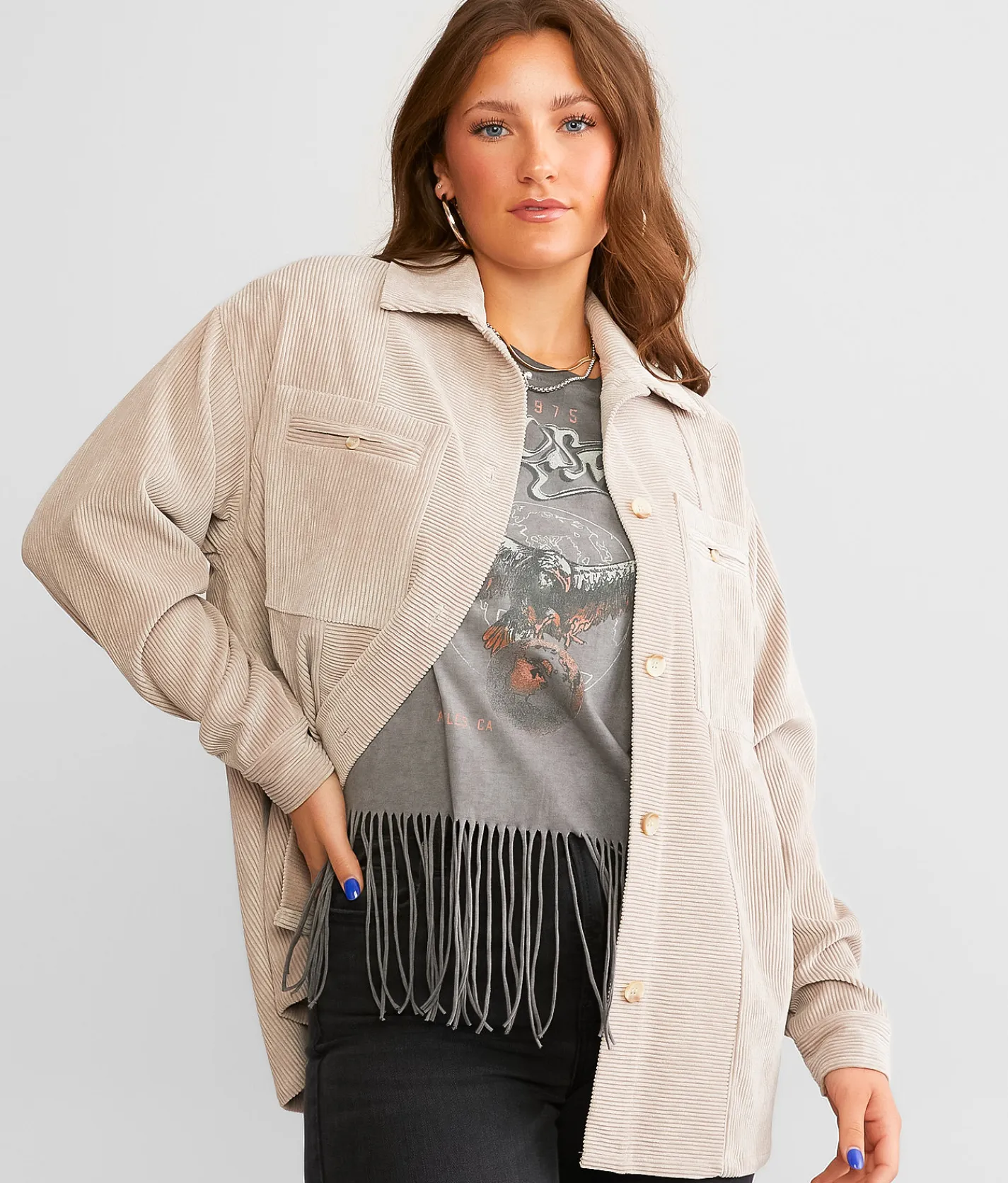 Coats & Jackets | BKE Oversized Corduroy Shacket Taupe