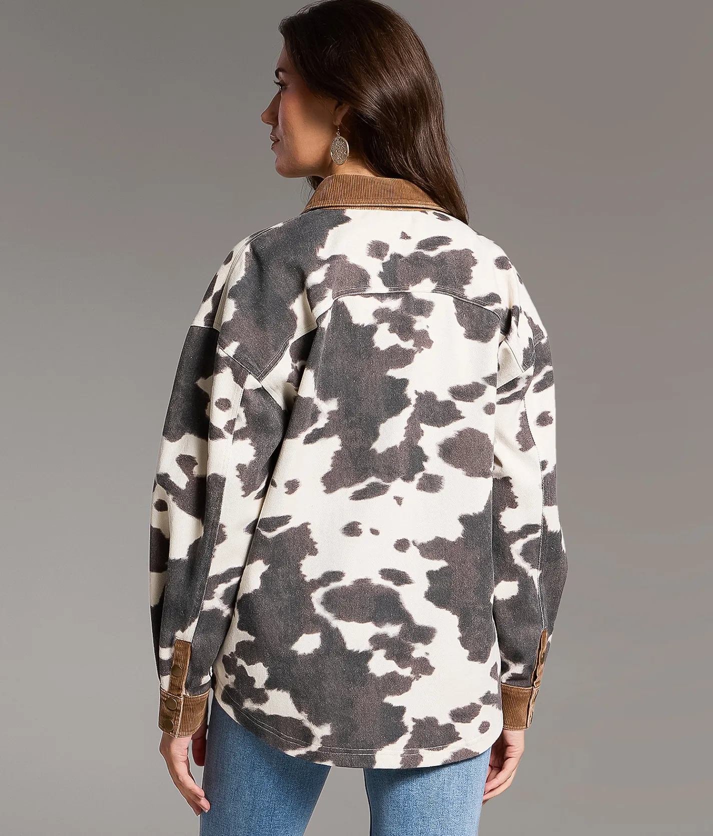 Tops | BKE Oversized Cow Shacket Cow Print