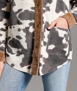 Tops | BKE Oversized Cow Shacket Cow Print