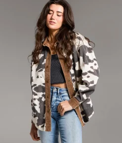 Tops | BKE Oversized Cow Shacket Cow Print