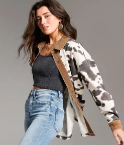 Tops | BKE Oversized Cow Shacket Cow Print
