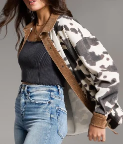 BKE Oversized Cow Shacket Cow Print Hot