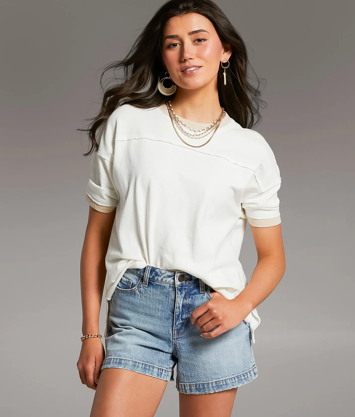 Tops | BKE Oversized Crew Neck T-Shirt Cream