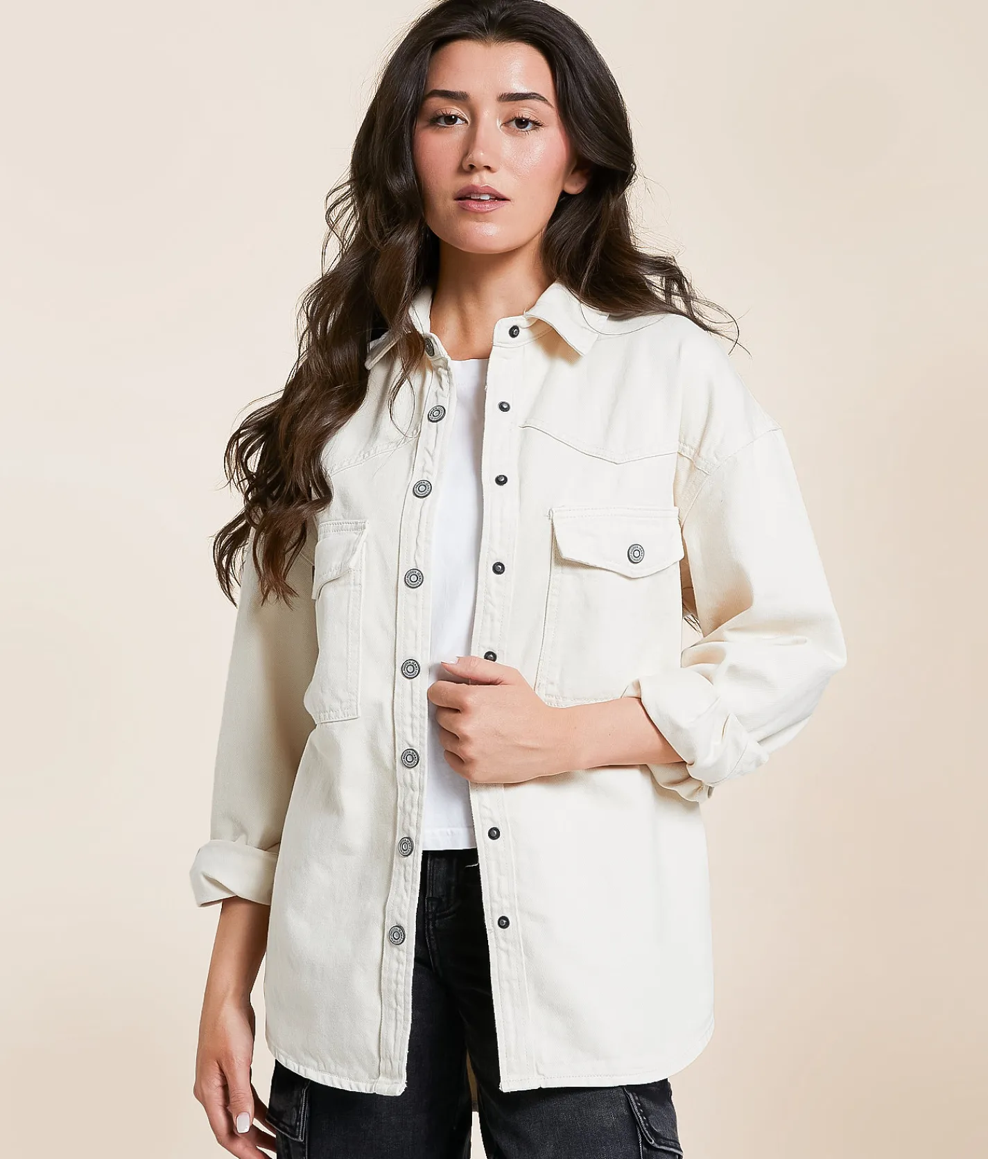 HIDDEN Oversized Denim Jacket Ecru Discount