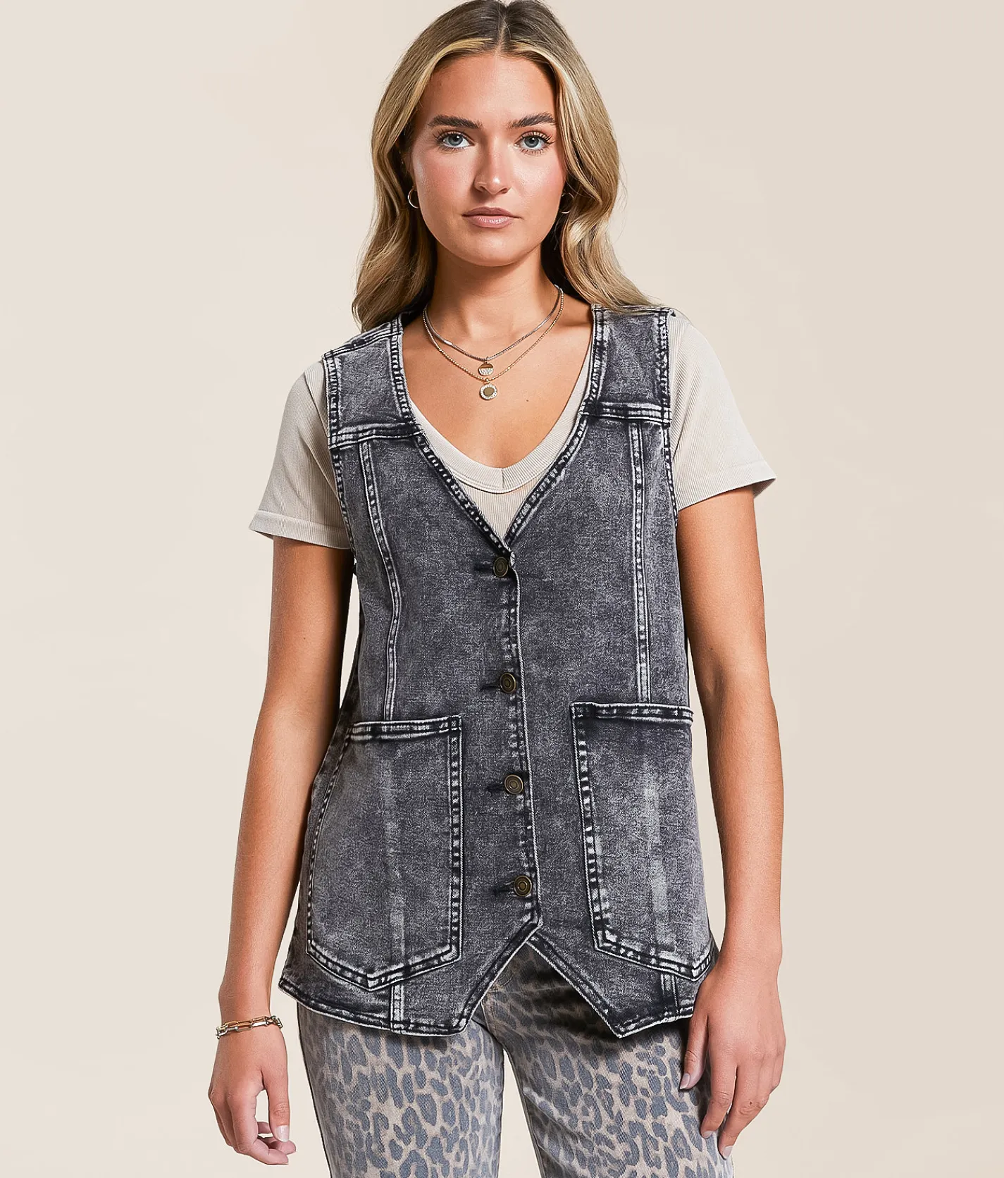 Tops|Coats & Jackets | Willow & Root Oversized Denim Vest Washed Black