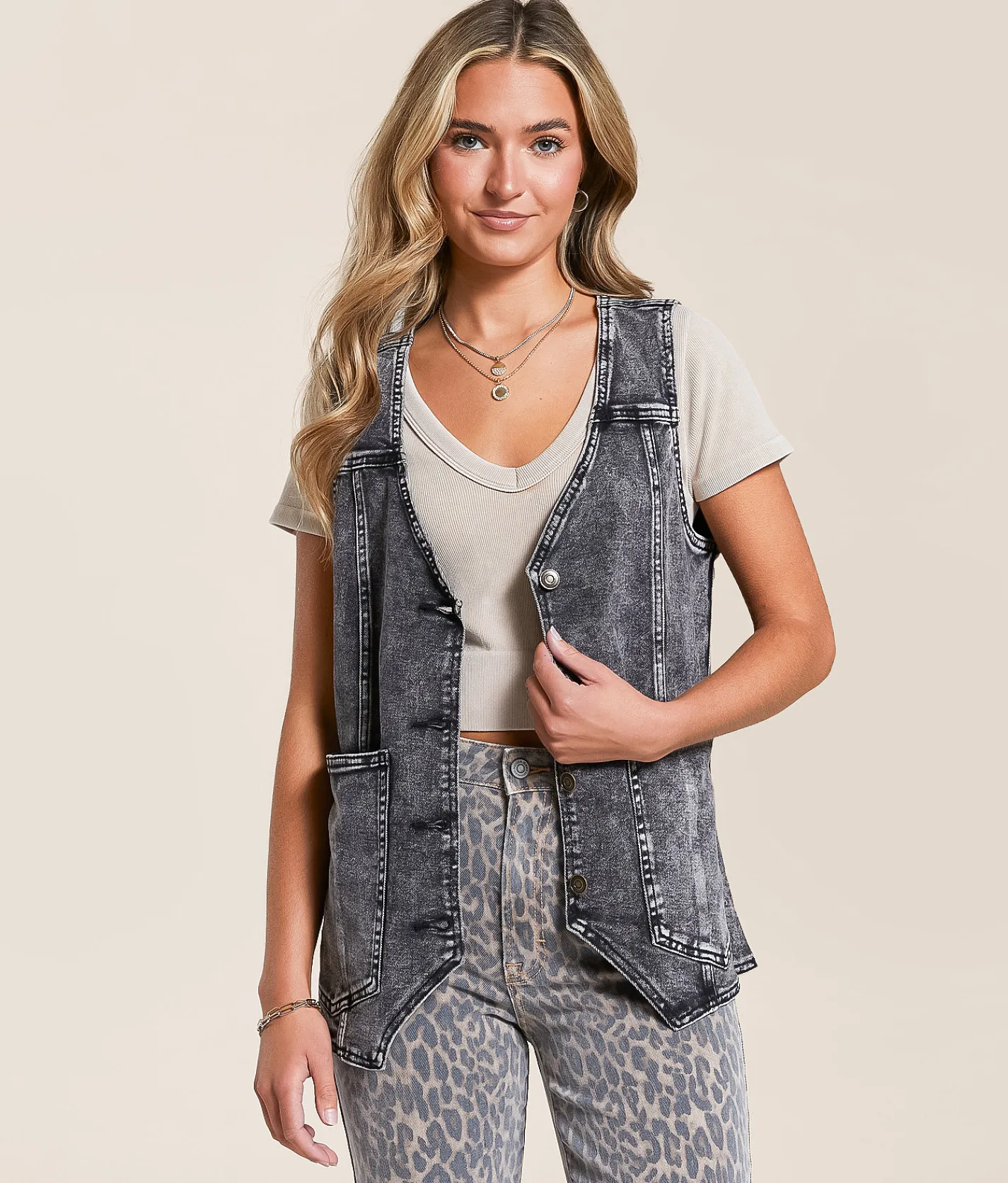 Tops|Coats & Jackets | Willow & Root Oversized Denim Vest Washed Black