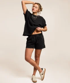 Gilded Intent Oversized Embroidery Quilted T-Shirt Washed Black Sale