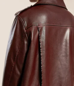 Azalea Wang Oversized Faux Leather Jacket Burgundy Clearance