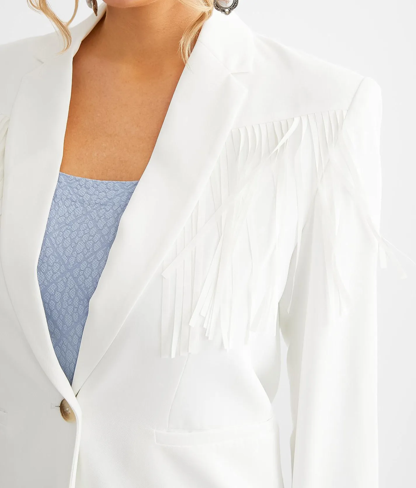 GeeGee Clothing Oversized Fringe Blazer Off White Discount