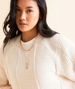 Gilded Intent Oversized Knit Checkered Sweater Washed Birch Hot