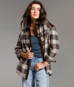 Tops|Coats & Jackets | BKE Oversized Plaid Shacket Brown Multi