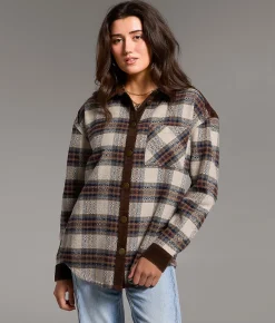 Tops|Coats & Jackets | BKE Oversized Plaid Shacket Brown Multi