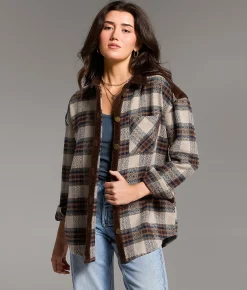 Tops|Coats & Jackets | BKE Oversized Plaid Shacket Brown Multi