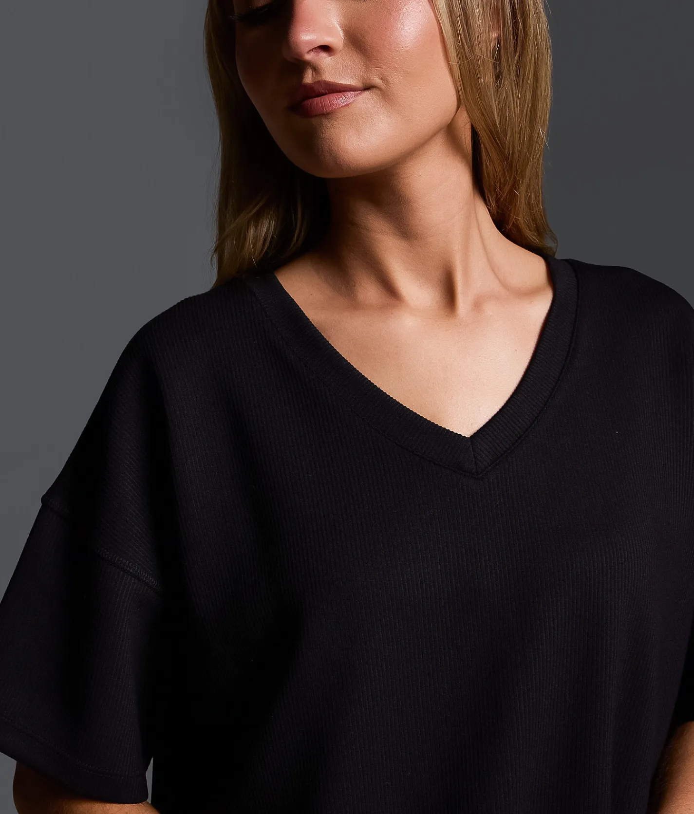 Tops | Buckle Black Oversized Rib Knit T-Shirt Black