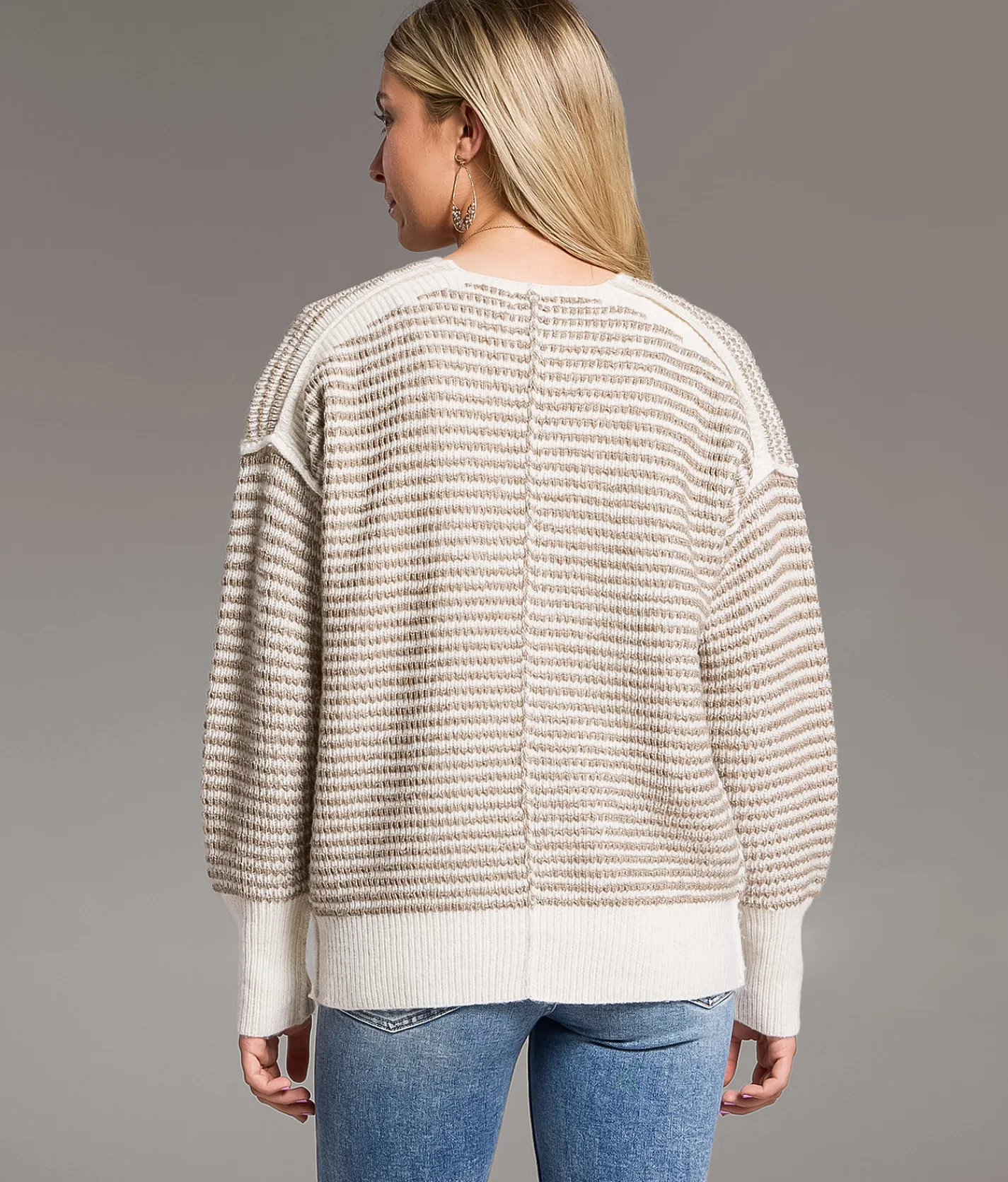 BKE Oversized Stripe Knit Sweater Taupe Cream New