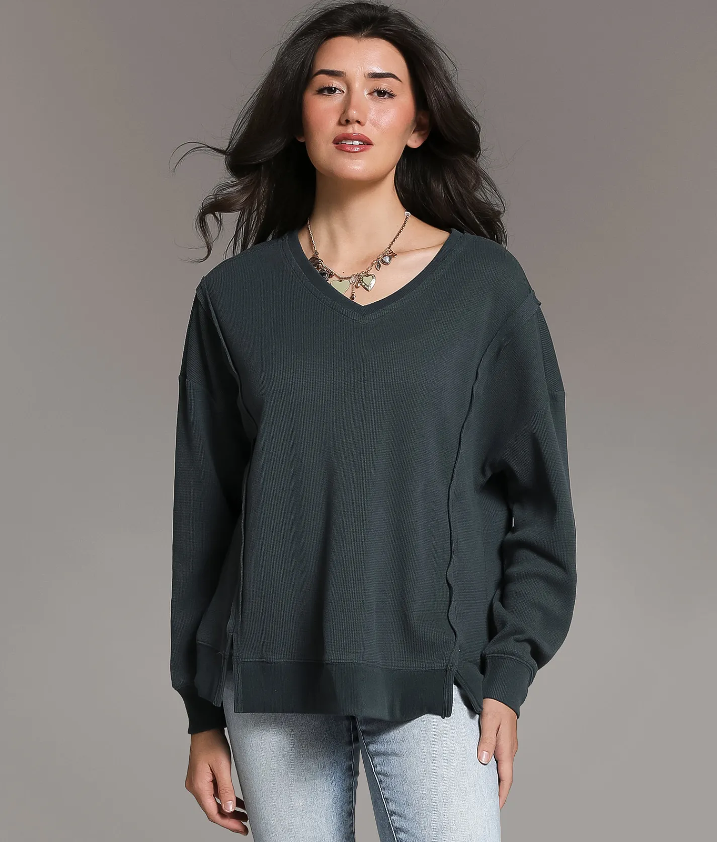 Tops | BKE Oversized Thermal Top Dark Slate