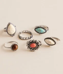 Accessories | Sterling & Stitch 6 Pack Stone Ring Set Assorted