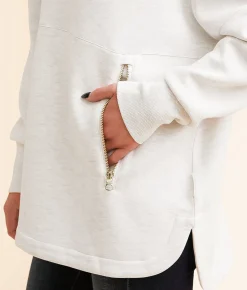Varley Paige Longline Oversized Sweat Pullover Ivory Marl Outlet