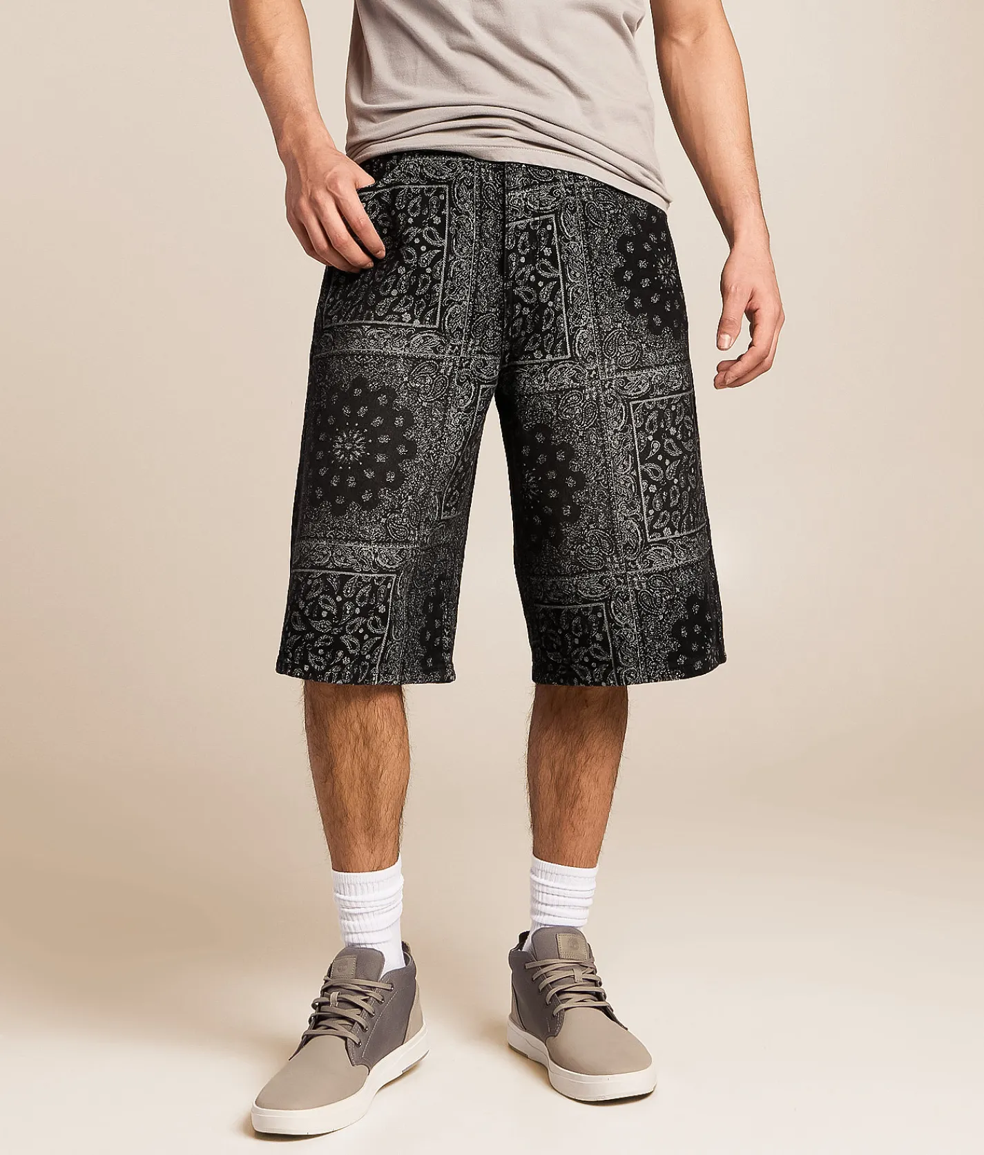 Bottoms | Caliber Paisley Baggy Stretch Short Black