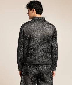 Caliber Paisley Denim Trucker Jacket Black