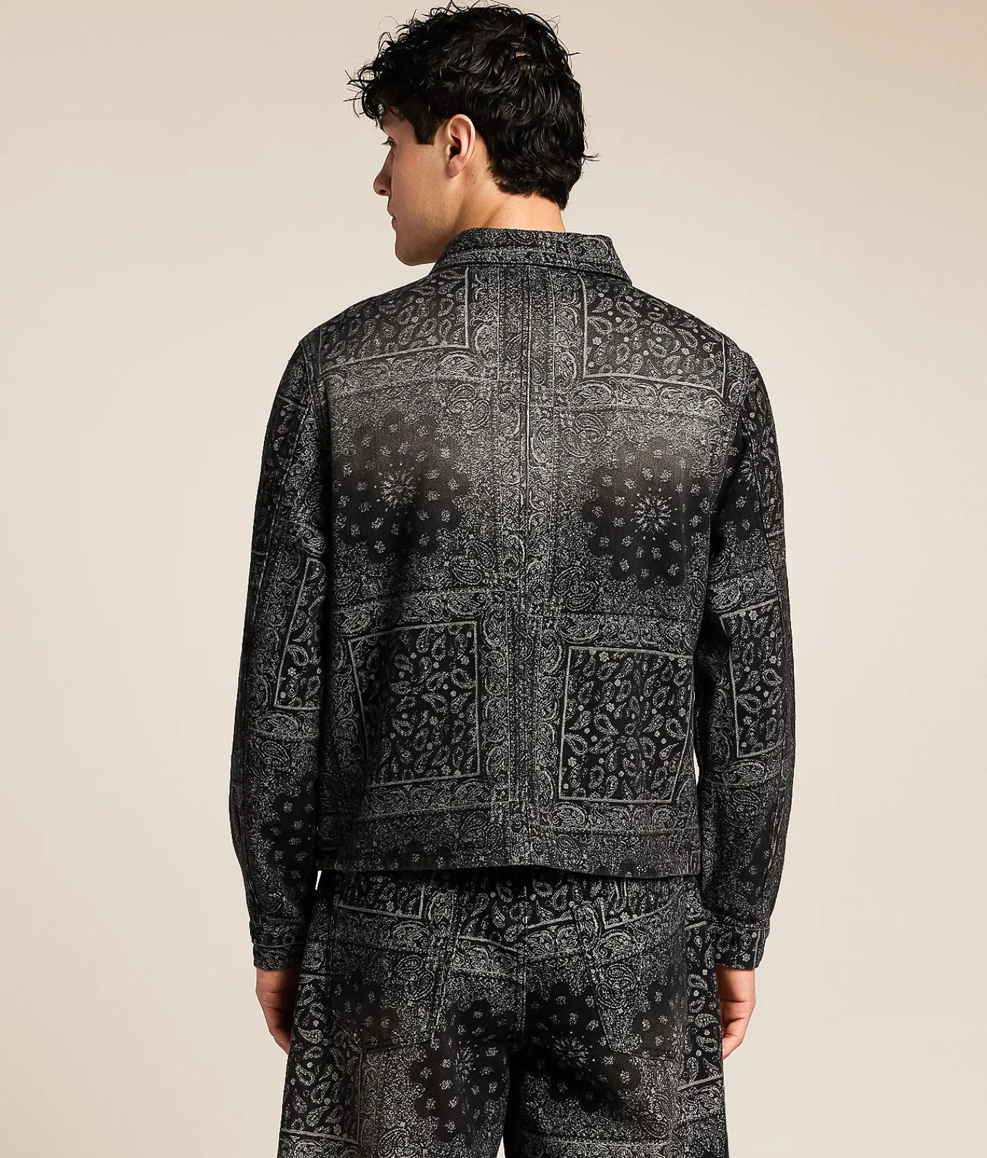 Caliber Paisley Denim Trucker Jacket Black