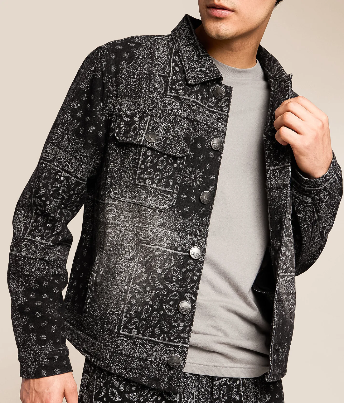 Caliber Paisley Denim Trucker Jacket Black