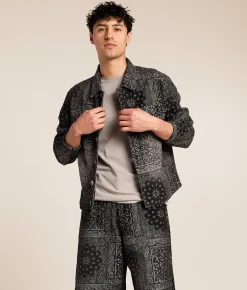 Caliber Paisley Denim Trucker Jacket Black