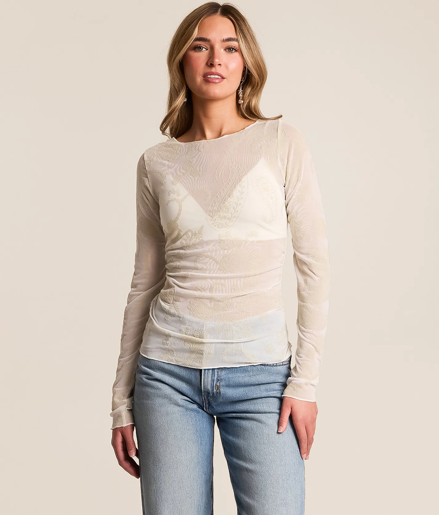Tops | Willow & Root Paisley Flocked Top Jet Stream