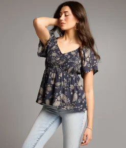 Tops | BKE Paisley Print Top Dark Navy Natural