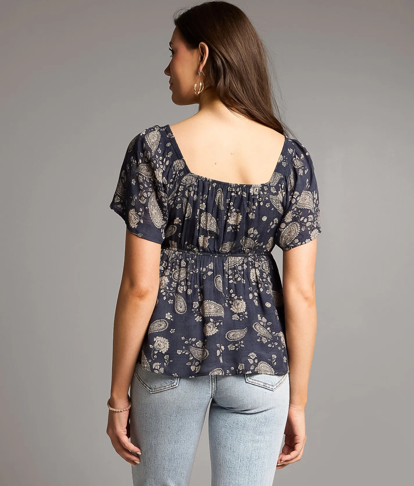 Tops | BKE Paisley Print Top Dark Navy Natural