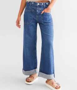 Jeans|Bottoms | Free People Palmer Wide Leg Cuffed Jean Tunnel Vision