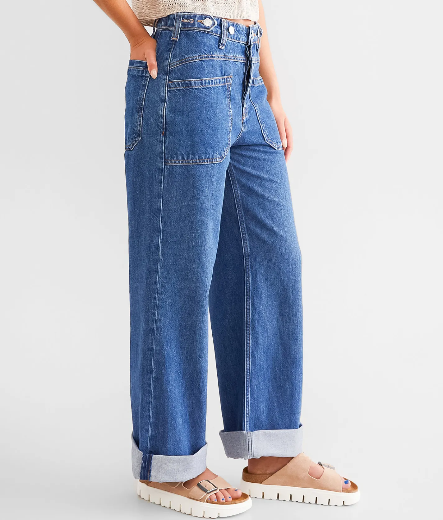 Jeans|Bottoms | Free People Palmer Wide Leg Cuffed Jean Tunnel Vision