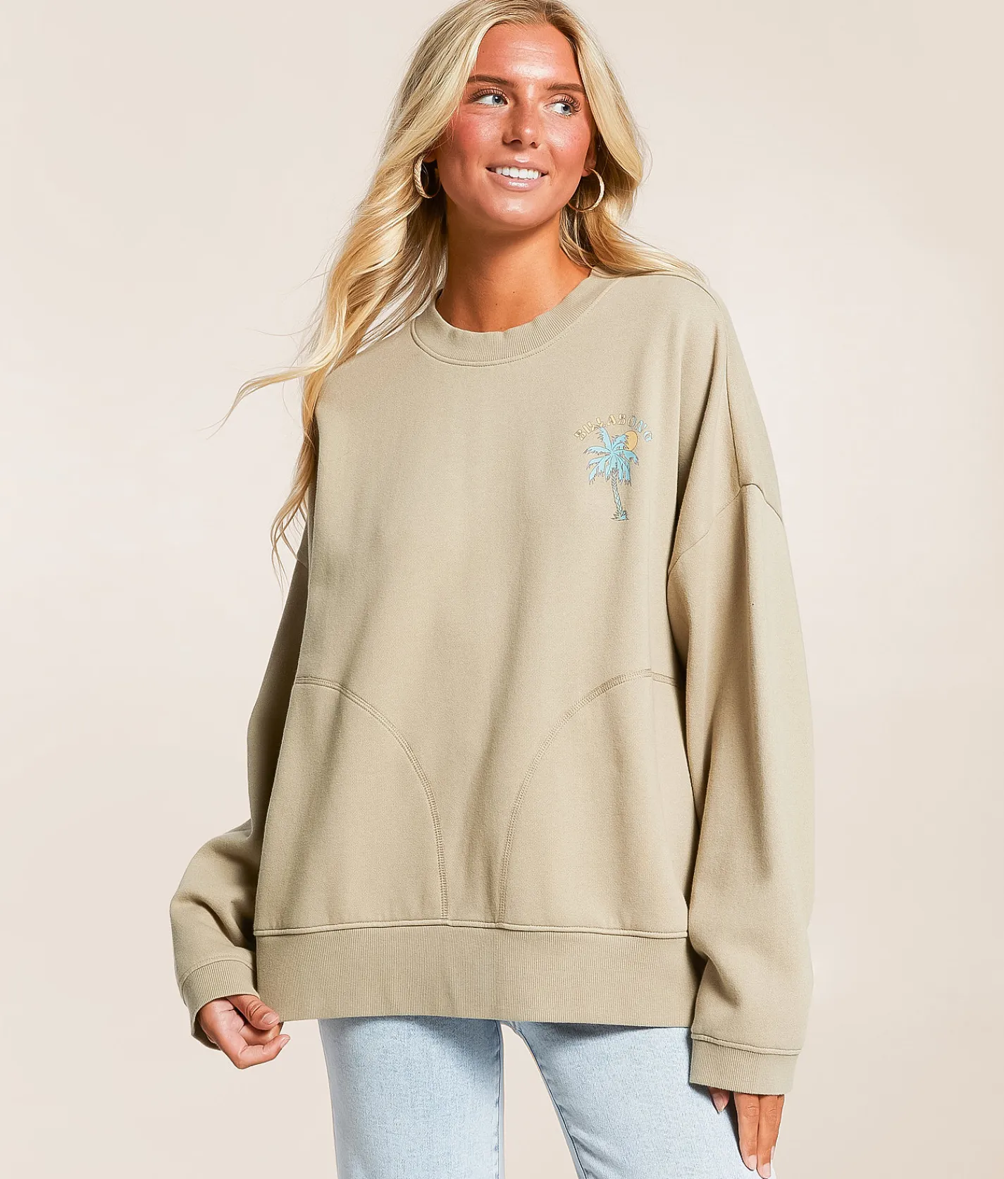 Billabong Palm Life Oversized Pullover Cobblestone Discount