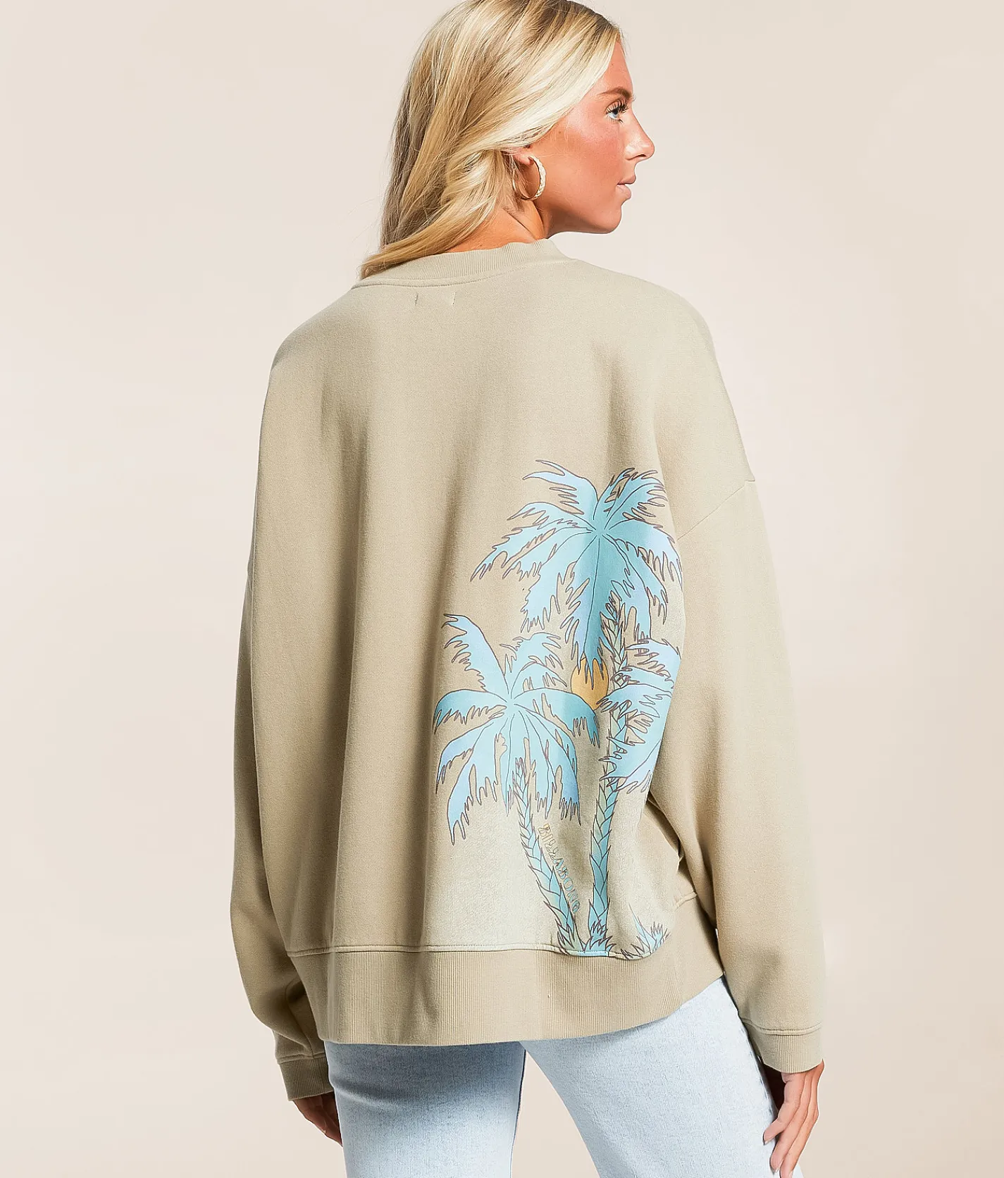 Billabong Palm Life Oversized Pullover Cobblestone Discount