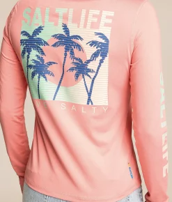 Salt Life Palmline Performance T-Shirt Flamingo Heather Sale