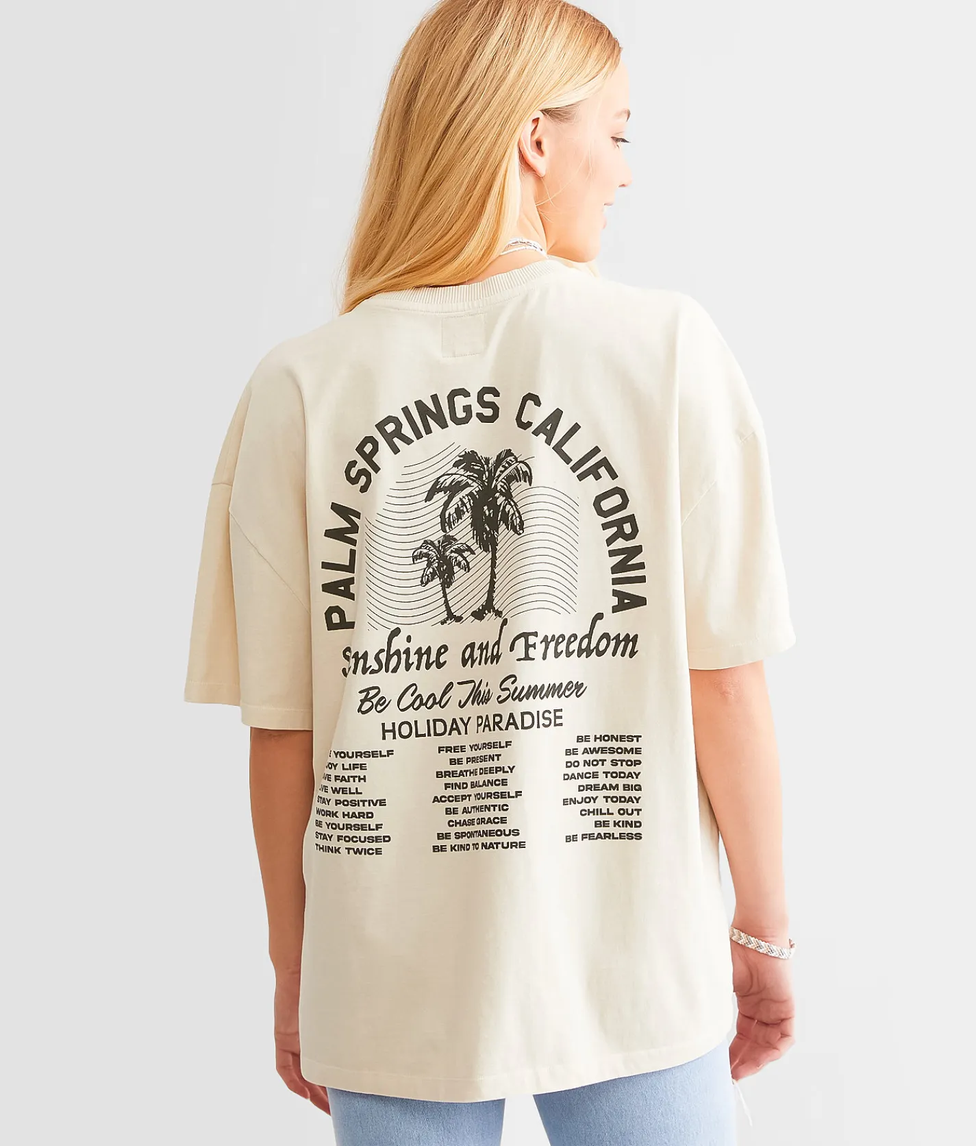 Modish Rebel Palm Springs California Oversized T-Shirt Beige Sale