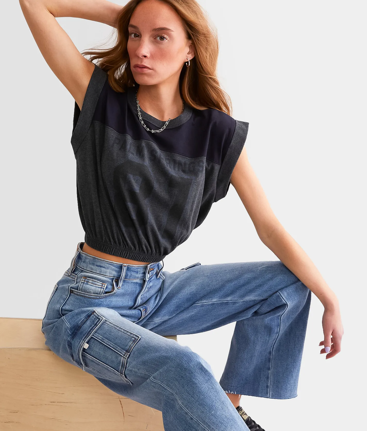 FITZ + EDDI Palm Springs Cropped T-Shirt Charcoal Best