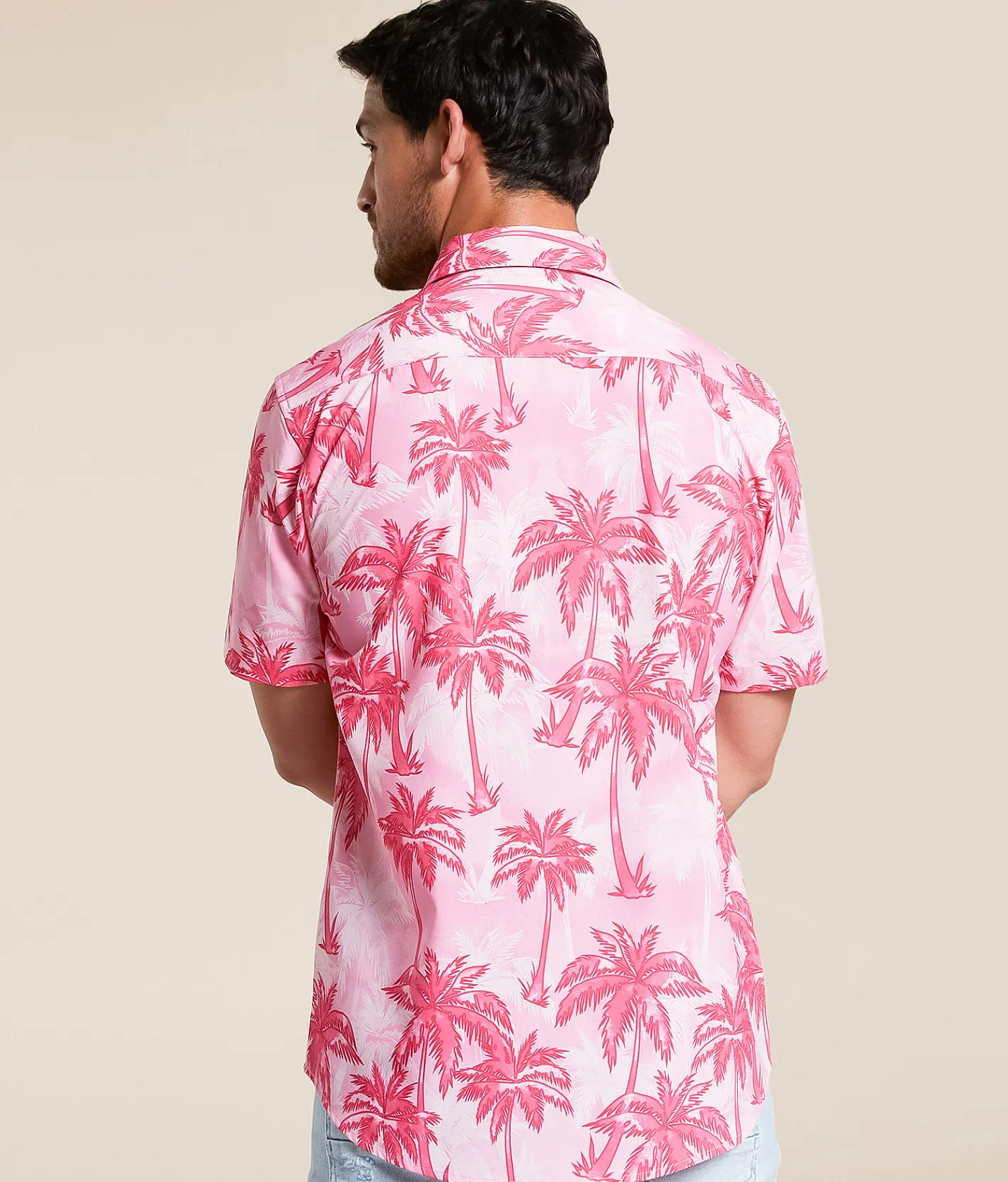 Departwest Palm Tree Athletic Performance Stretch Shirt Pink Hot