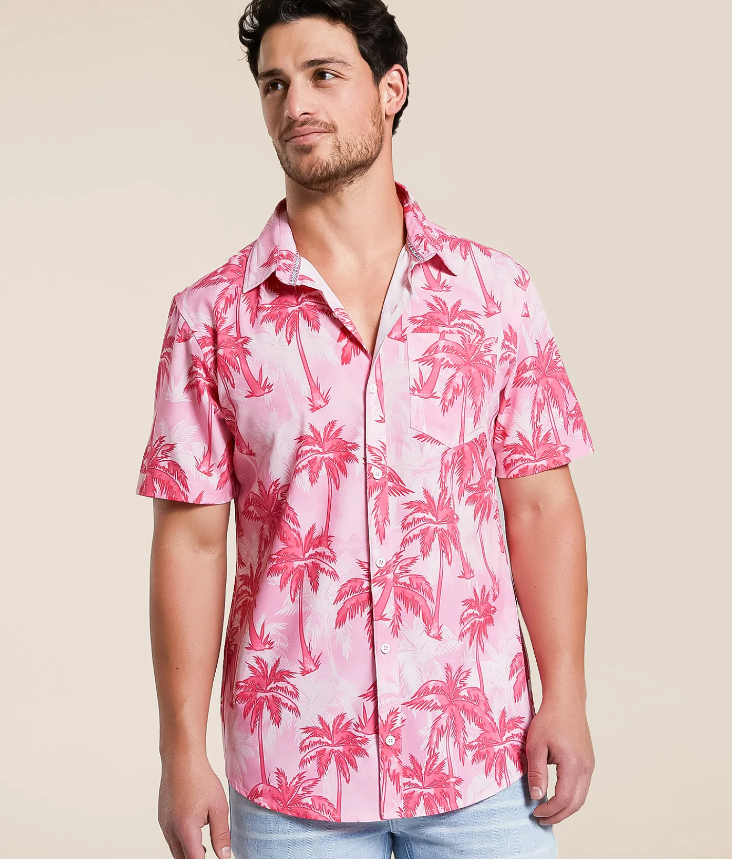 Departwest Palm Tree Athletic Performance Stretch Shirt Pink Hot
