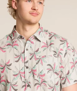 Departwest Palm Tree Athletic Performance Stretch Shirt Grey Pink Cyan Sale