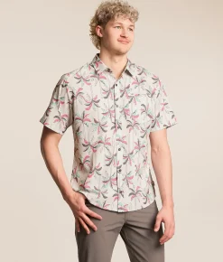 Departwest Palm Tree Athletic Performance Stretch Shirt Grey Pink Cyan Sale