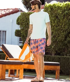 Departwest Palm Tree Stretch Swim Trunks Coral Clearance