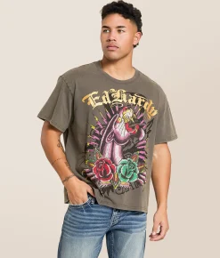Tops|Graphic T-Shirts | Ed Hardy Panther Rose Rhinestone T-Shirt Charcoal