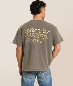 Tops|Graphic T-Shirts | Ed Hardy Panther Rose Rhinestone T-Shirt Charcoal