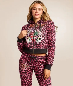 Tops | Ed Hardy Panther Roses Leopard Print Hoodie Pink Leopard